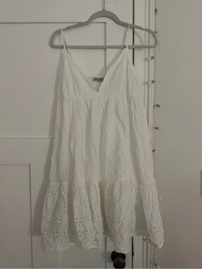 Samson White Shirred Neck dress with Aqua Label